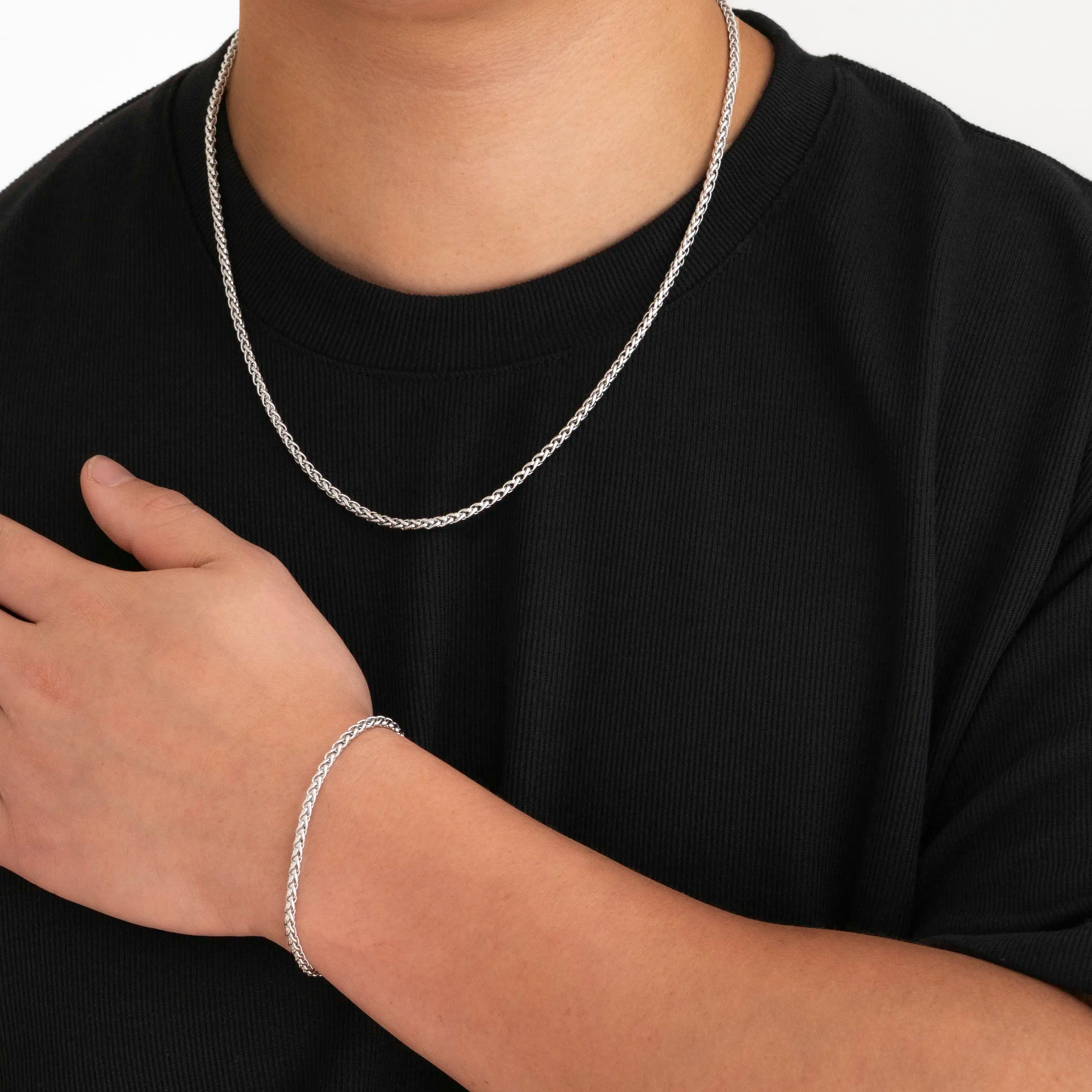 3mm Wheat Chain Gold - 18k White Gold