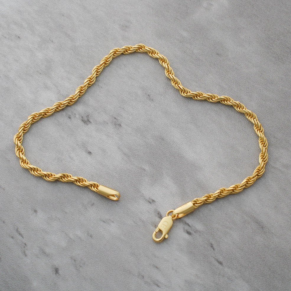 3mm Rope Bracelet 18k Gold