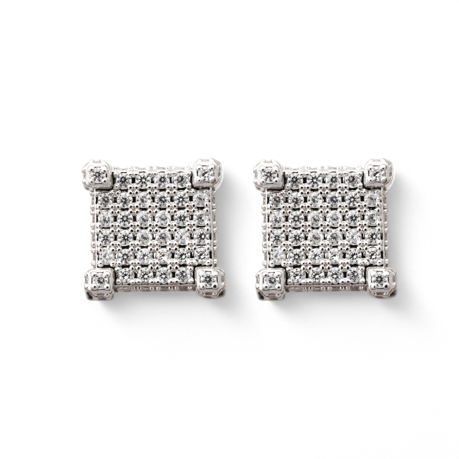 Cubic Pavé Diamond Earrings – 18K White Gold
