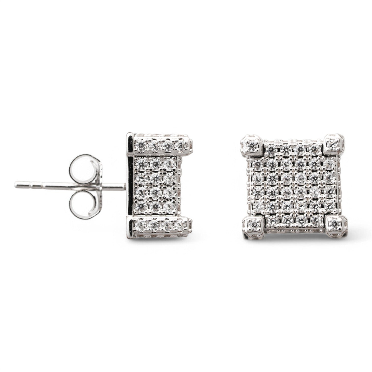 Cubic Pavé Diamond Earrings – 18K White Gold