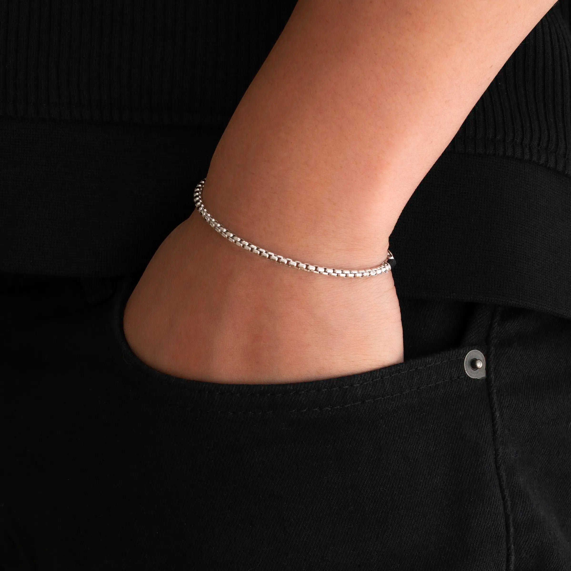 3mm Box Bracelet - 18k White Gold