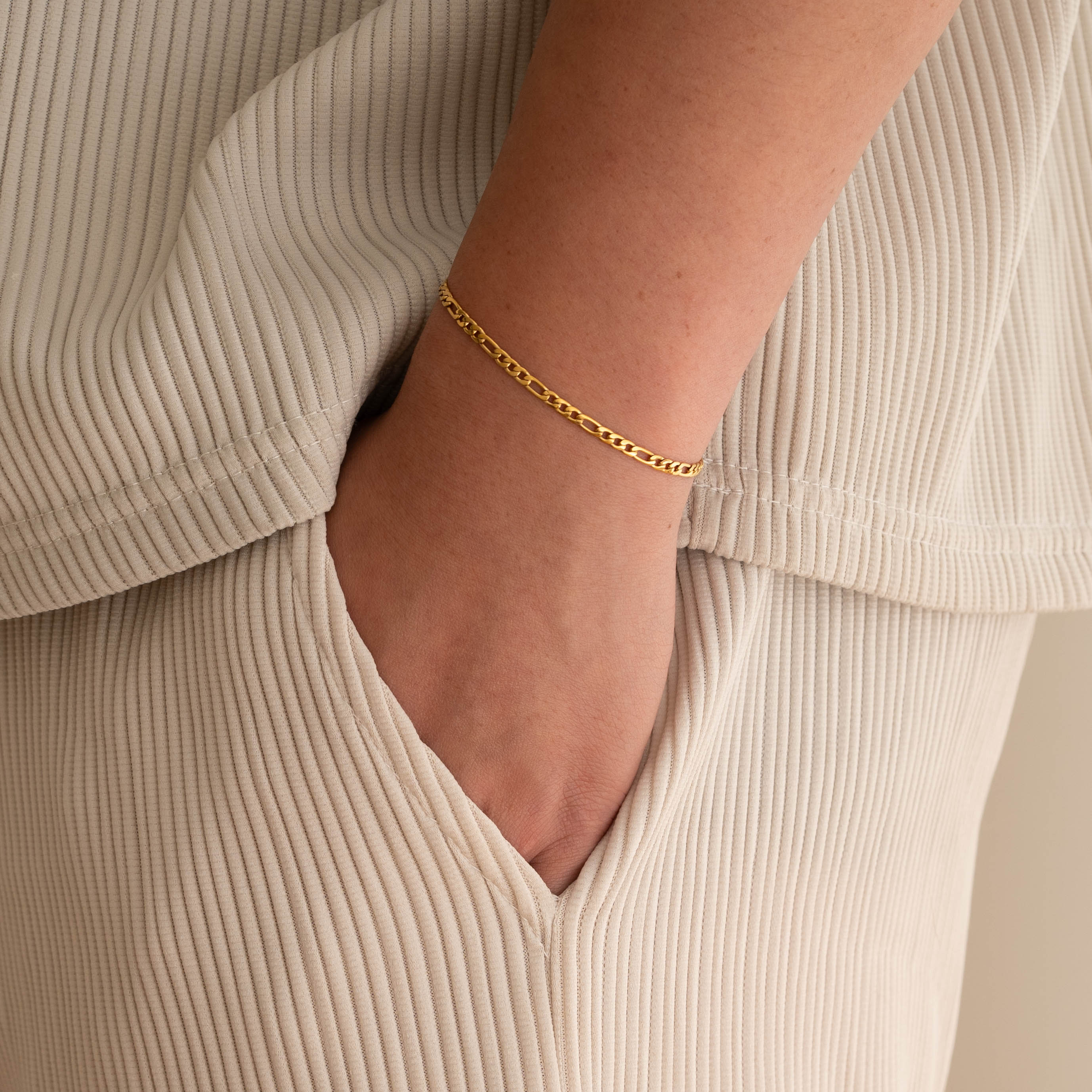 3mm Figaro Bracelet - 18k Gold