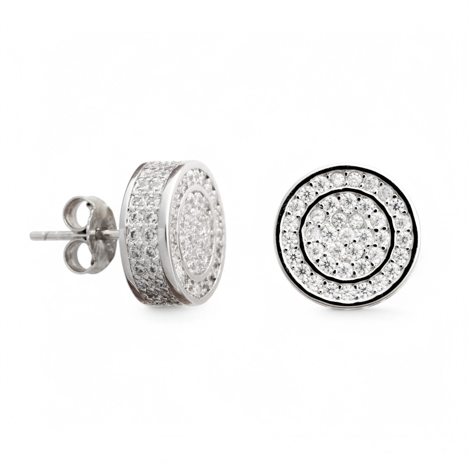Round Clustered Studs - 18K White Gold