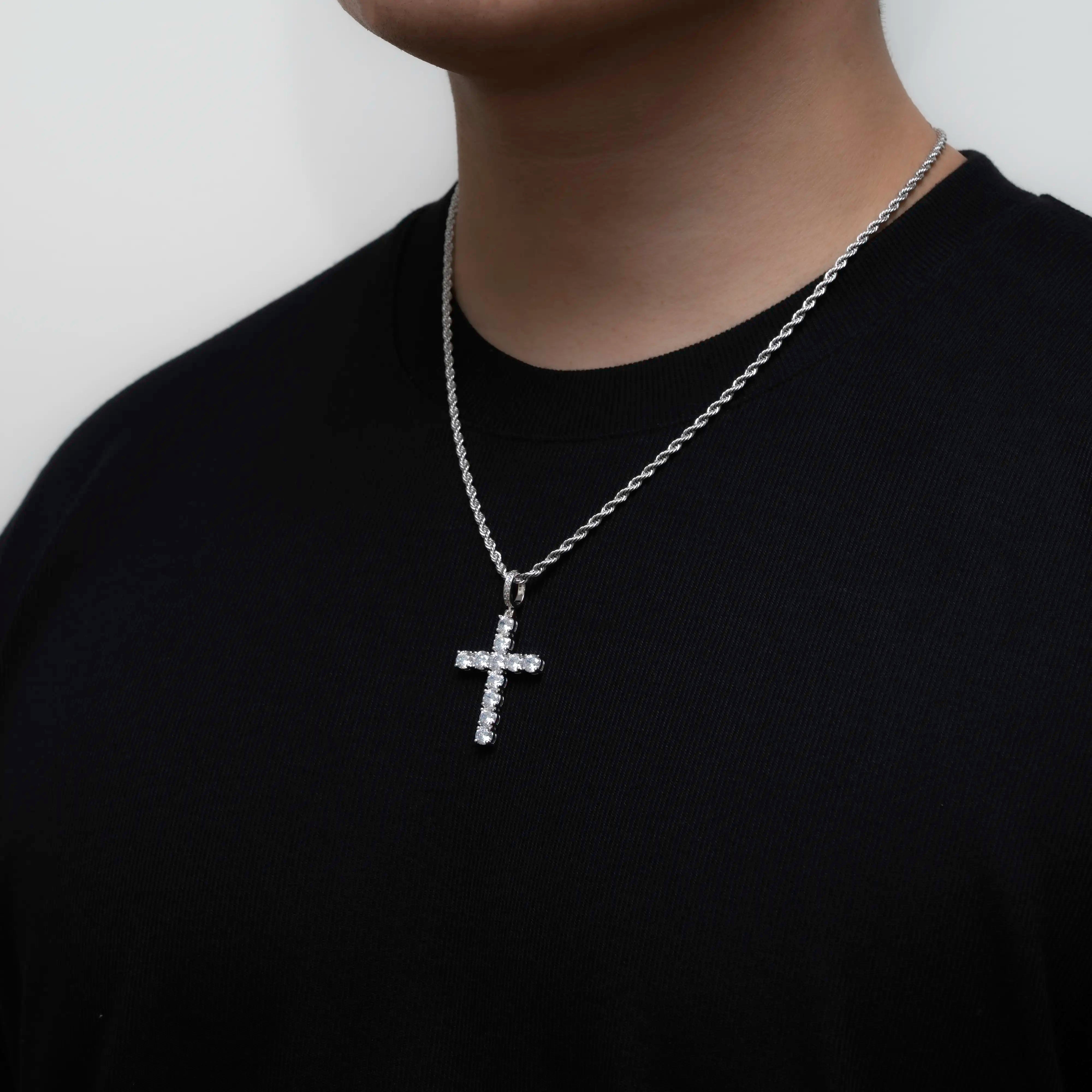 Iced Cross Pendant – 18K White Gold