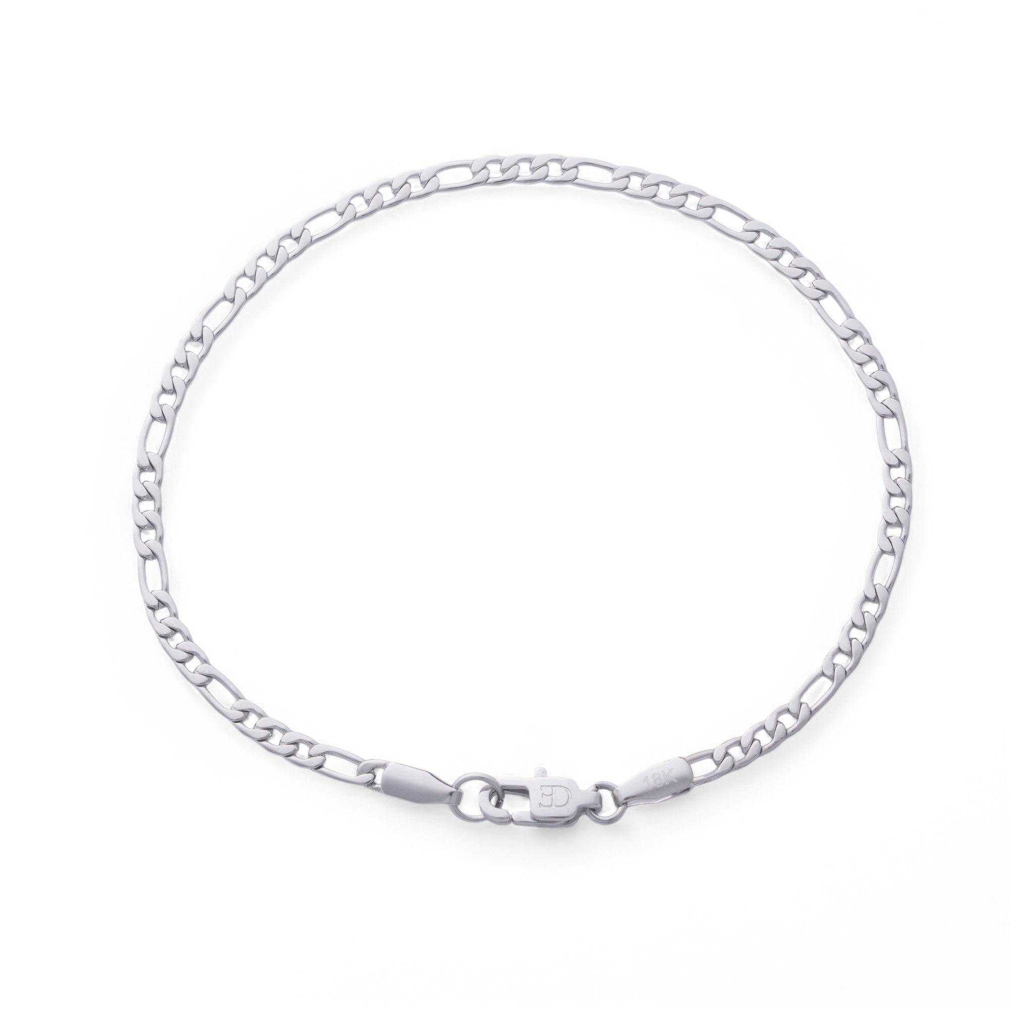 3mm Figaro Bracelet - 18k White Gold